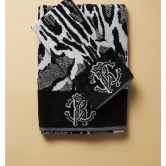 NWT Roberto Cavalli Guest And Hand Towel Set LINX BROWN, Color black - Picture 1 of 11